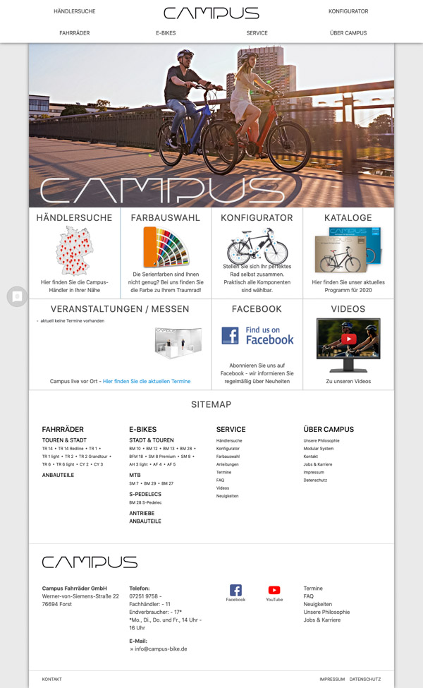 Screenshot der Webseite campus-bikes.info