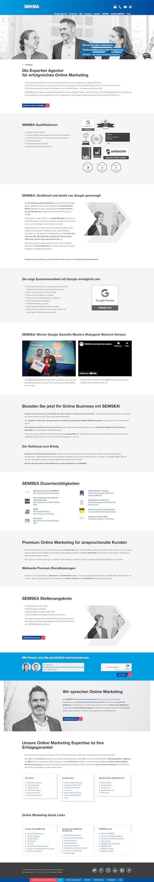 Screenshot der Webseite semsea.ch